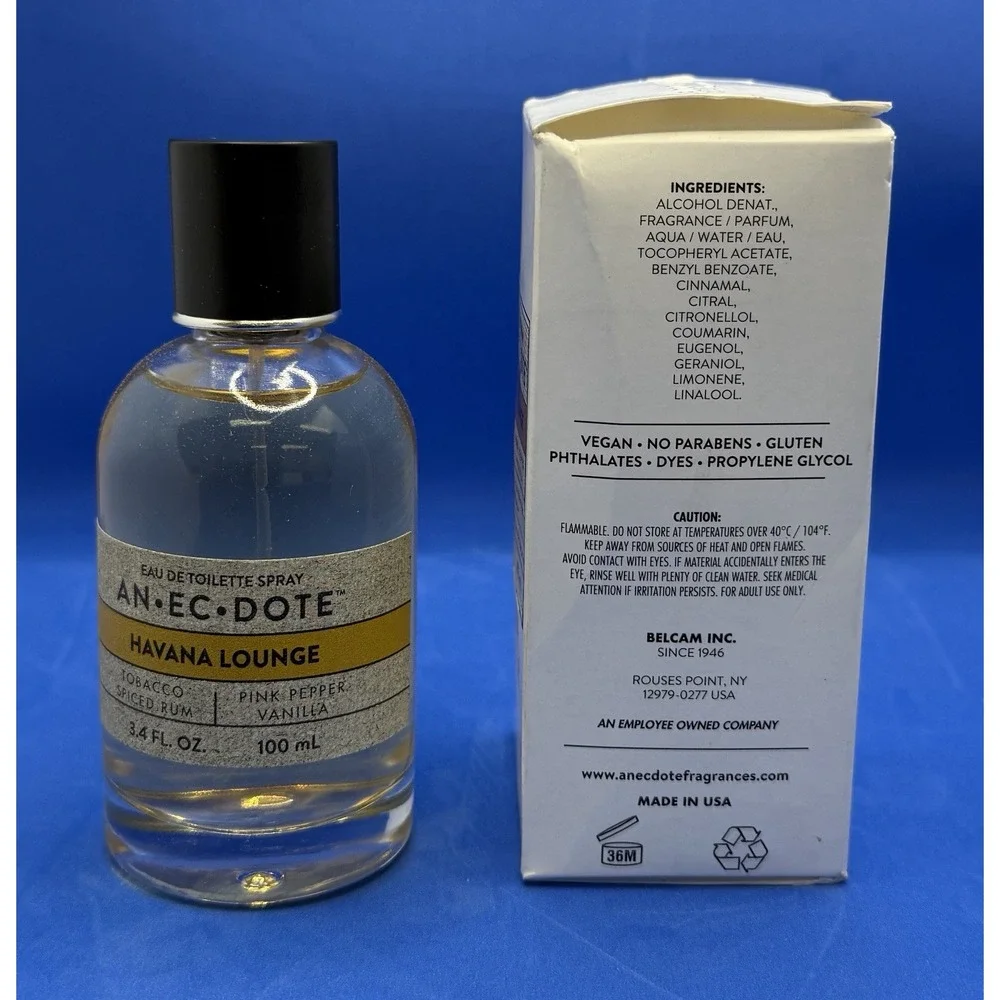 Anecdote Havana Lounge EDT Fragrangce spray, UNISEX, NEW in BOX, 3.4 Fl. oz.